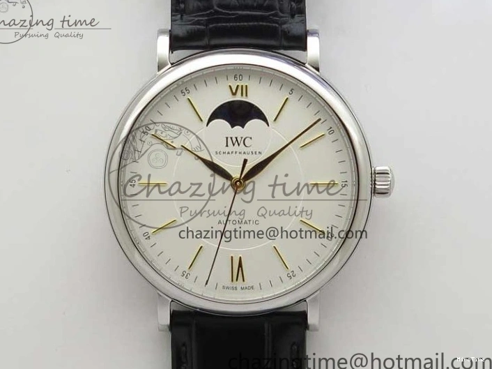 MIROTIME 0308 Vibrant Portofino IW459402 SS MKS 1:1 Best Edition White Dial on Black Leather Strap Miyota 7086